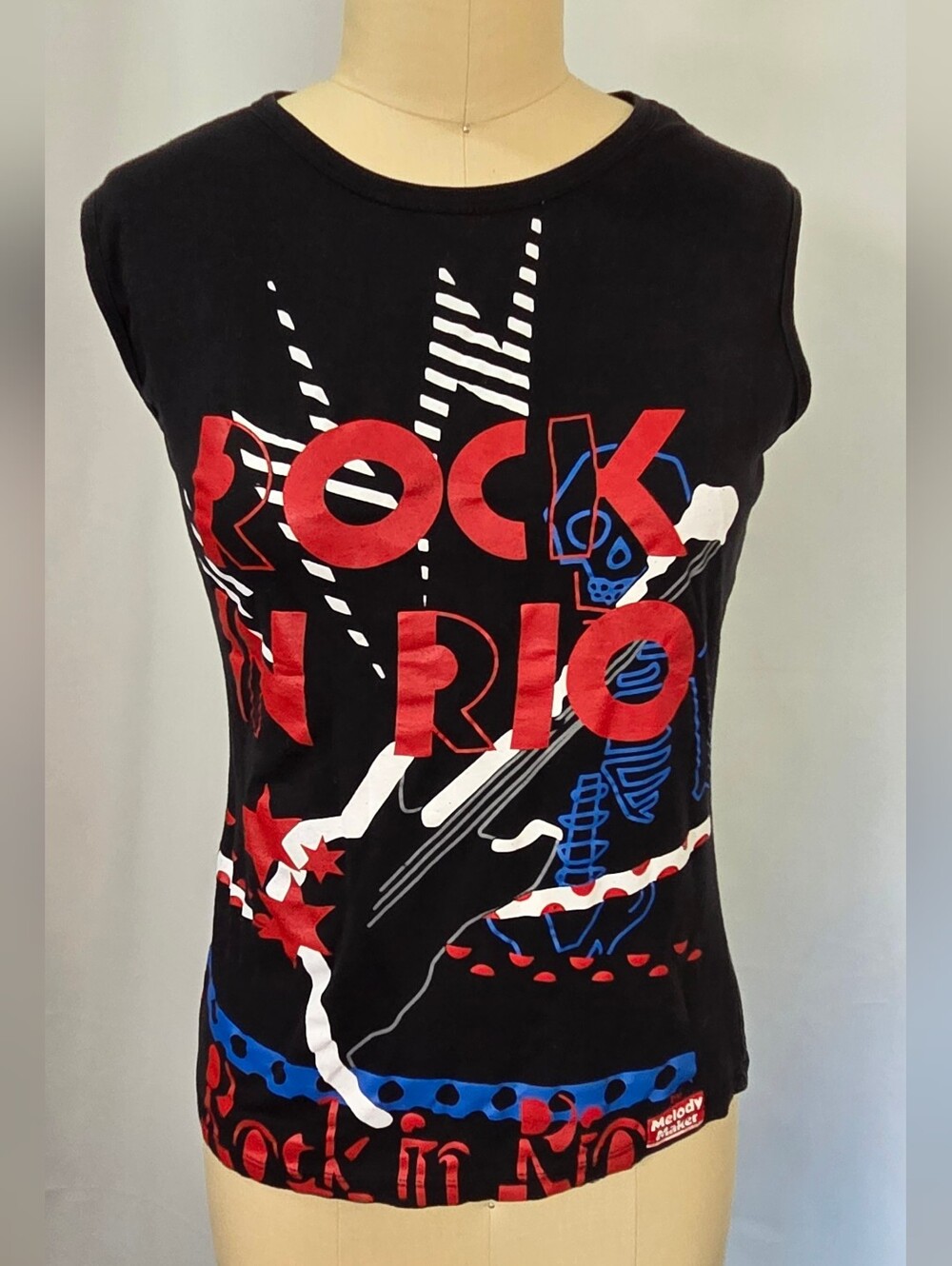 Black Graphic 'Rock N Rio' Sleeveless Women's Top Size Large